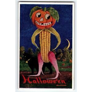 Halloween Postcard Humanized Goblin Corn Creature International Arts Wall 1910